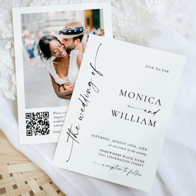 Elegant Minimalist Photo QR code Wedding Invitation (Creator Uploaded)