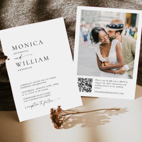 Elegant Minimalist Photo QR code Wedding Invitation