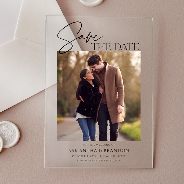 Elegant Minimalist Photo Save the Date Acrylic Invitations (Creator Uploaded)