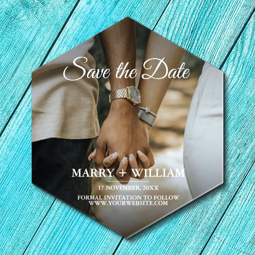 Elegant Minimalist Photo Save The Date Wedding Paper Coaster