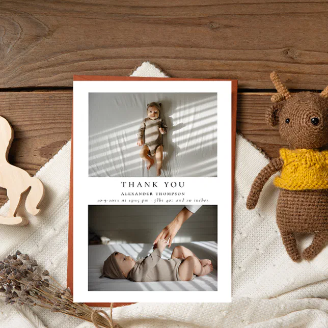 Elegant Minimalist Photo Thank You Baby Shower Card | Zazzle