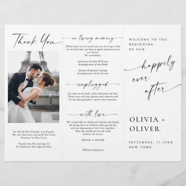 Elegant Minimalist Photo Wedding Ceremony Program (Front)
