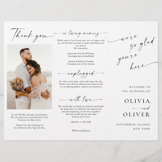 Elegant Minimalist Photo Wedding Ceremony Program (Front)