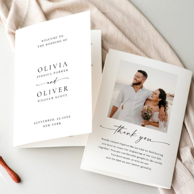 Elegant Minimalist Photo Wedding Ceremony Program (Creator Uploaded)