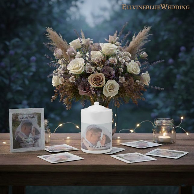 Elegant Minimalist Photo Wedding Keepsake Teapot (Creator Uploaded)