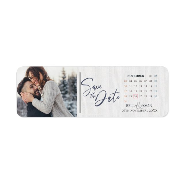 Elegant Minimalist Photo Wedding Save The Date Label (Front)