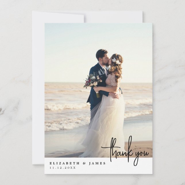 Elegant Minimalist Photo Wedding Thank You Card (Front)
