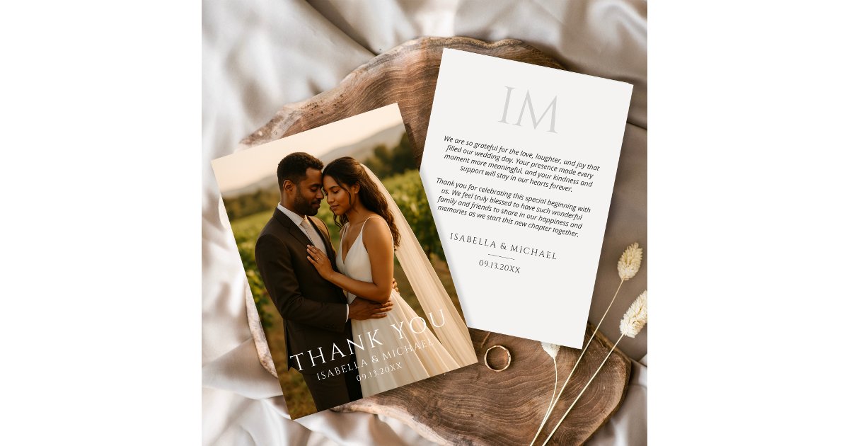 Elegant Minimalist Photo Wedding Thank You Card | Zazzle