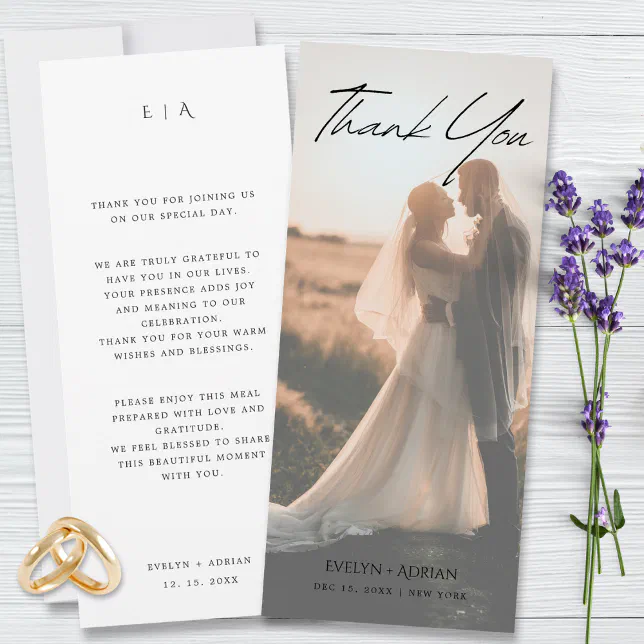Elegant Minimalist Photo wedding Thank You Card | Zazzle