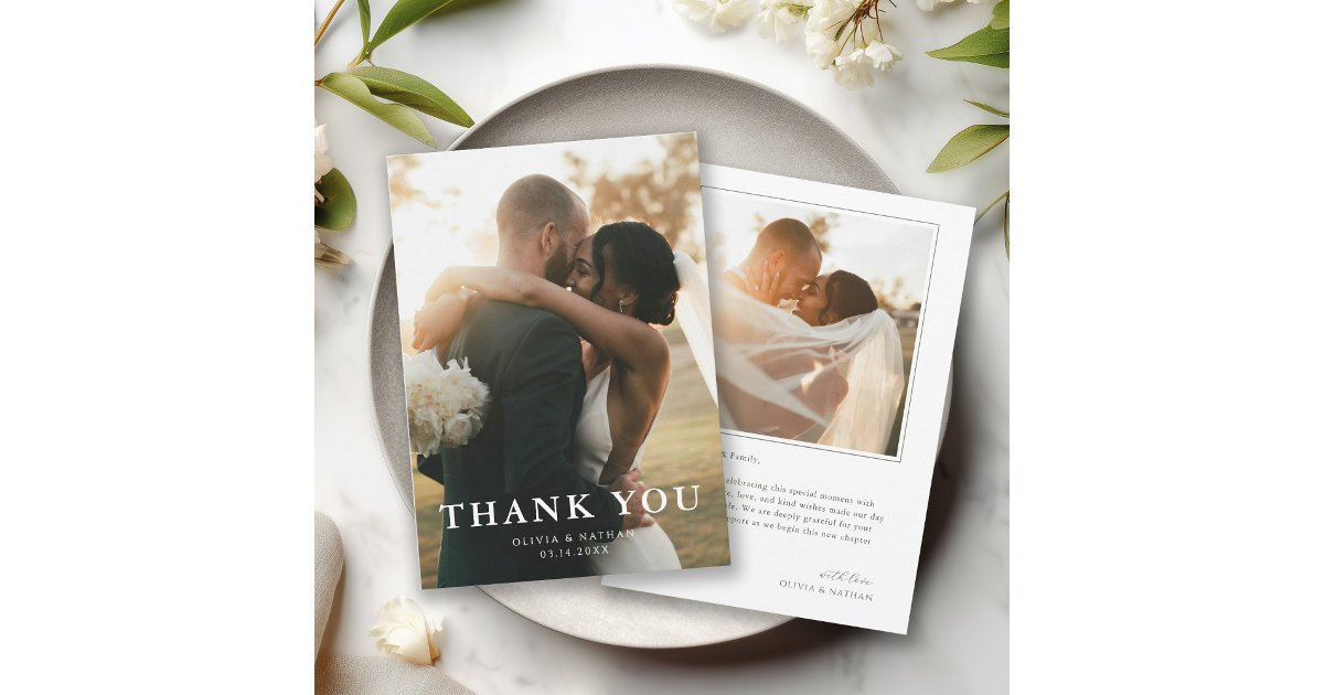 Elegant Minimalist Photo Wedding Thank You Card | Zazzle