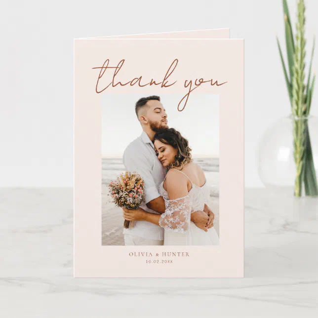 Elegant Minimalist Photo Wedding Thank You Cards | Zazzle