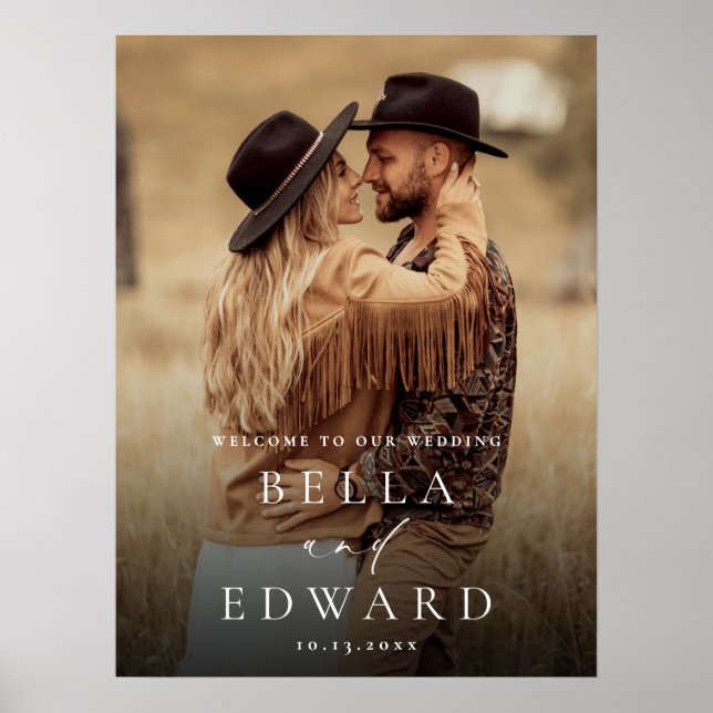 Elegant Minimalist Photo Wedding Welcome Sign (Front)