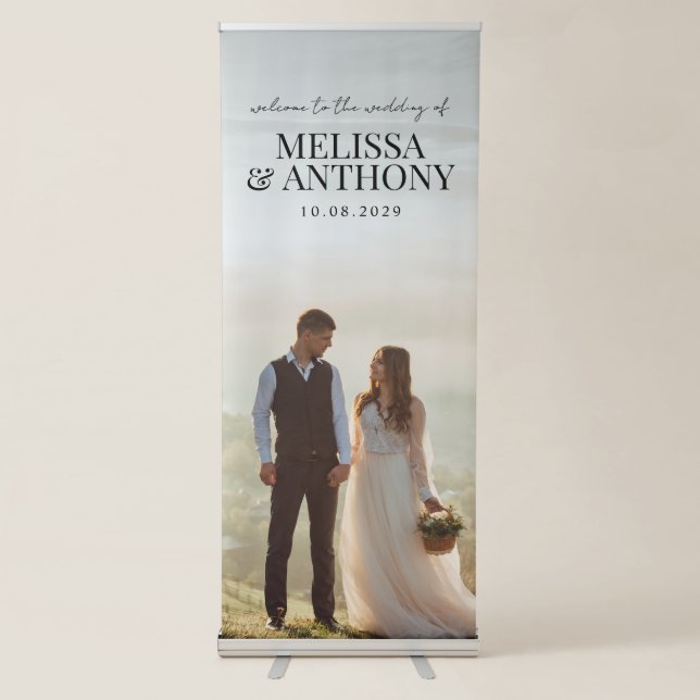 Elegant Minimalist Photo Welcome Wedding Retractable Banner (Front)