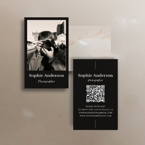 Elegant Minimalist Photographer QR Code Vertical Business Card