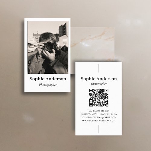 Elegant Minimalist Photographer QR Code Vertical Business Card
