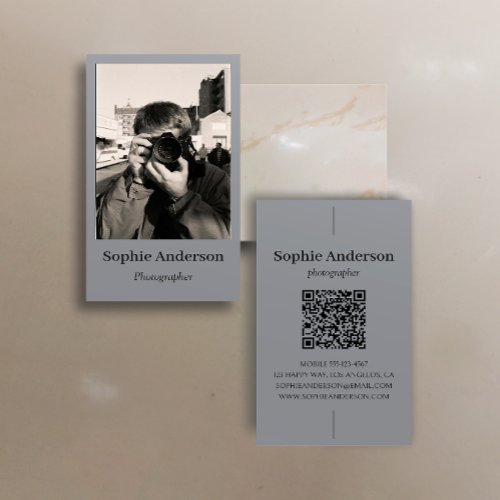Elegant Minimalist Photographer QR Code Vertical Business Card