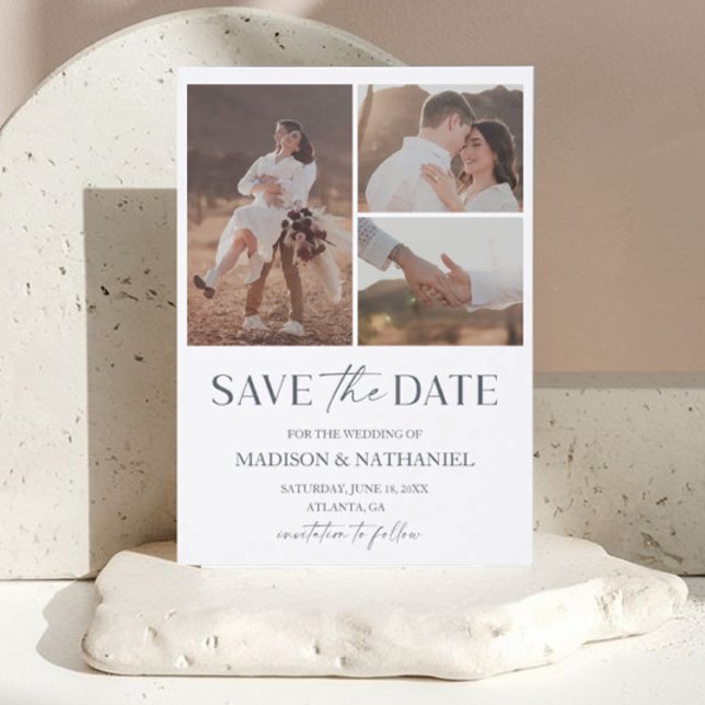 Elegant Minimalist Picture Collage Wedding  Letterpress Photo Cards (Creator Uploaded)