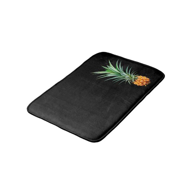 elegant minimalist pineapple | black background bathroom mat (Angled)