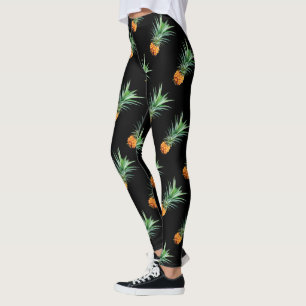 elegant minimalist pineapple   black background leggings