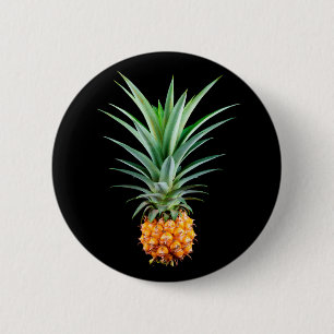 elegant minimalist pineapple black background pinback button