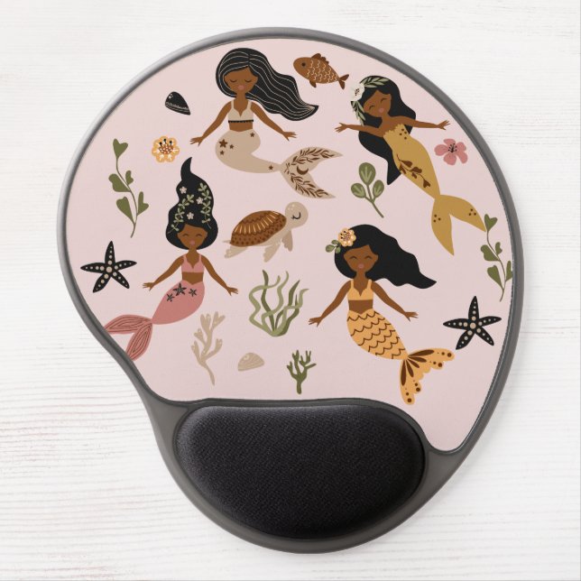 Elegant Minimalist Pink African American Mermaid Gel Mouse Pad (Front)