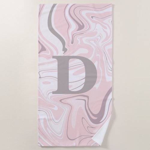 Elegant minimalist pink and white marble look beach towel