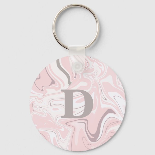 Elegant minimalist pink and white marble look keychain (Front)