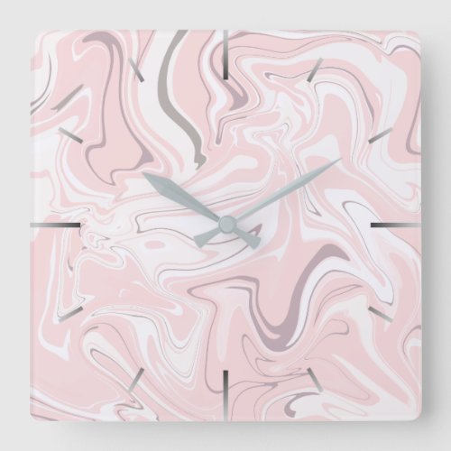 Elegant minimalist pink and white marble look square wall clock