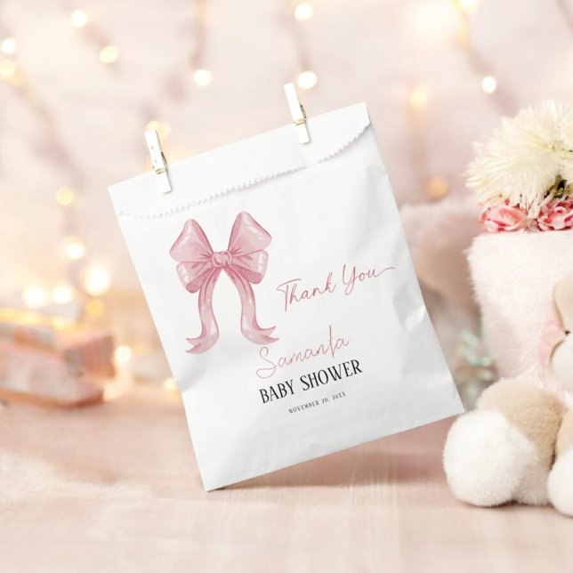 Elegant Minimalist Pink Bow Girl Baby Shower Favor Bag (Creator Uploaded)