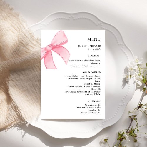  Elegant Minimalist Pink Bow Wedding Table Menu