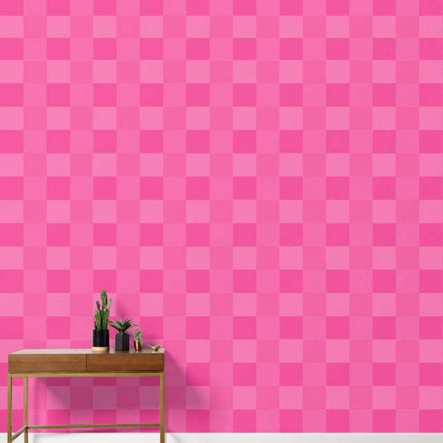 Elegant Minimalist Pink Checkered Squares Wallpaper (Hallway)
