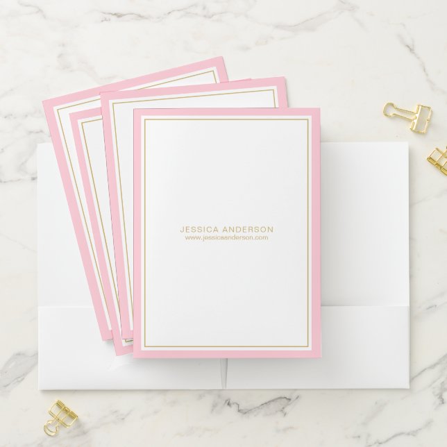 Elegant Minimalist Pink Gold Custom Pocket Folder (In Situ)