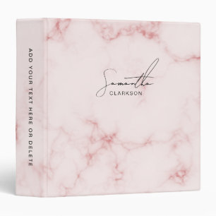 Elegant Minimalist Pink Marble Handwritten Script 3 Ring Binder