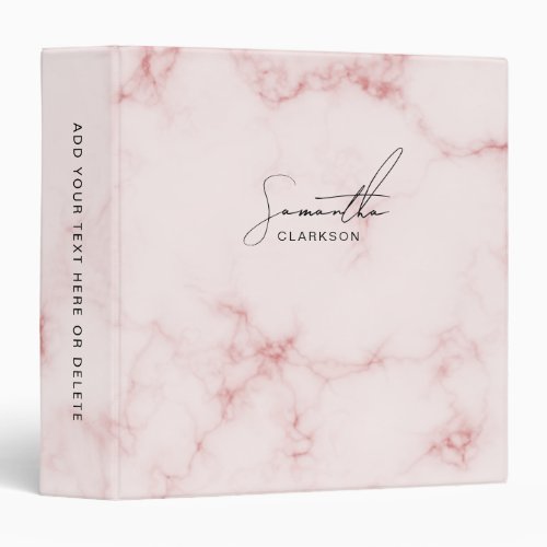 Elegant Minimalist Pink Marble Handwritten Script 3 Ring Binder