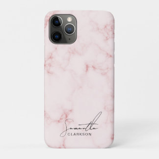 Elegant Minimalist Pink Marble Handwritten Script iPhone 11 Pro Case
