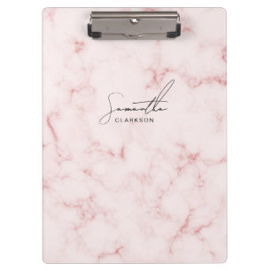 Elegant Minimalist Pink Marble Handwritten Script Clipboard