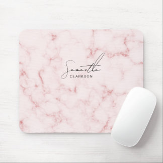 Elegant Minimalist Pink Marble Handwritten Script Mouse Pad