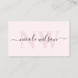 Elegant minimalist pink monogram name business card