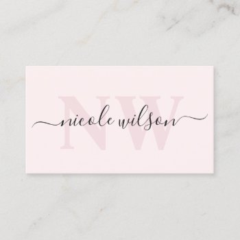 Elegant Minimalist Pink Monogram Name  Business Card by Elipsa at Zazzle