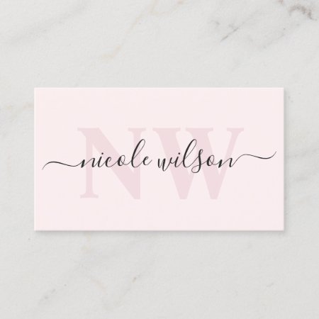 Elegant Minimalist Pink Monogram Name  Business Card