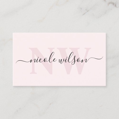 Elegant minimalist pink monogram name  business card