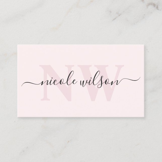 Elegant minimalist pink monogram name  business card (Front)