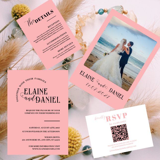 Elegant Minimalist pink Photo Wedding Invitation (Creator Uploaded)