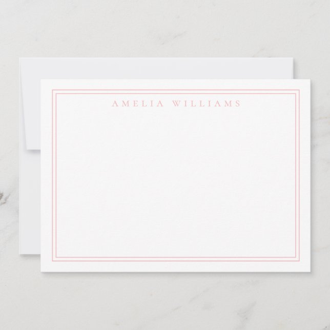 Elegant Minimalist Pink Two Border Note Card (Front)
