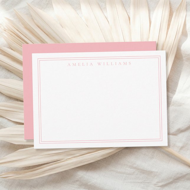 Elegant Minimalist Pink Two Border Note Card (Creator Uploaded)