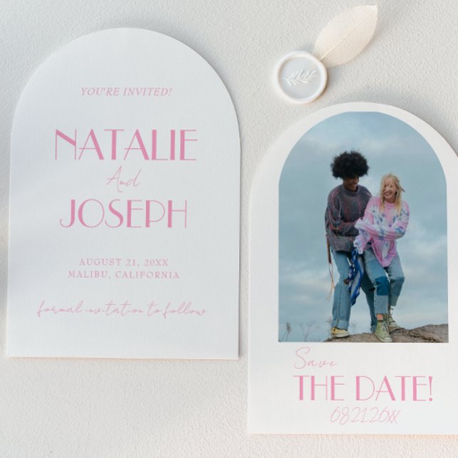 Elegant Minimalist Pink Whimsical Arched Wedding Save The Date (Creator Uploaded)