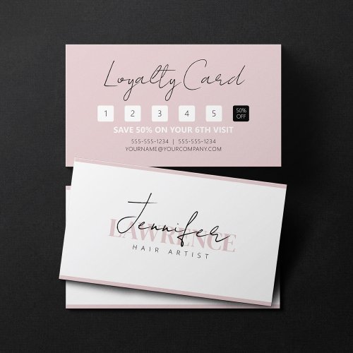 Elegant Minimalist Pink white Trendy Hair Stylist Loyalty Card