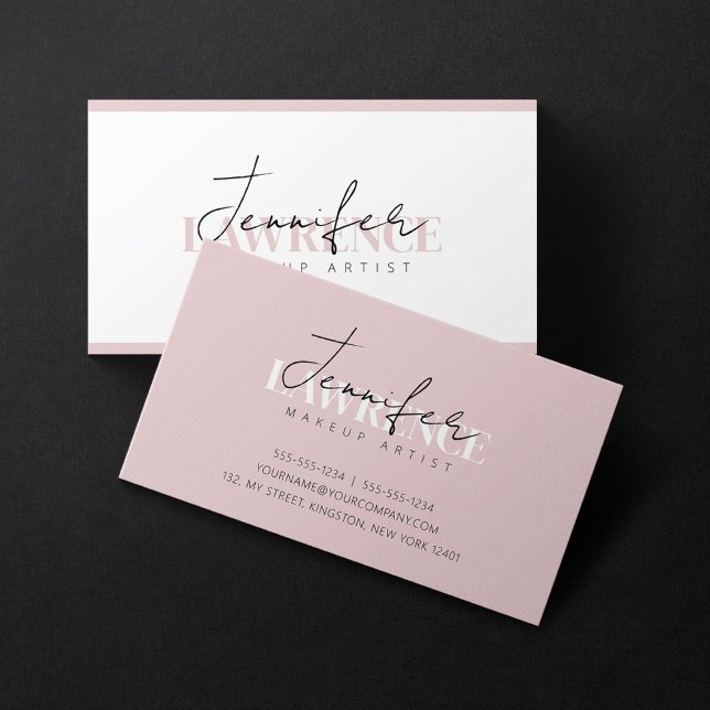 Elegant Minimalist Pink white Trendy Makeup Artist Business Card (Creator Uploaded)