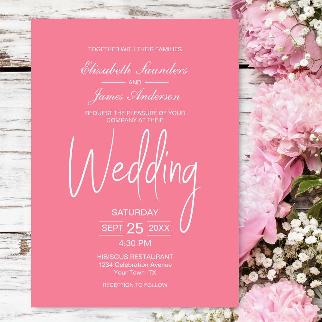 Elegant Minimalist Pink White Wedding Invitation (Creator Uploaded)