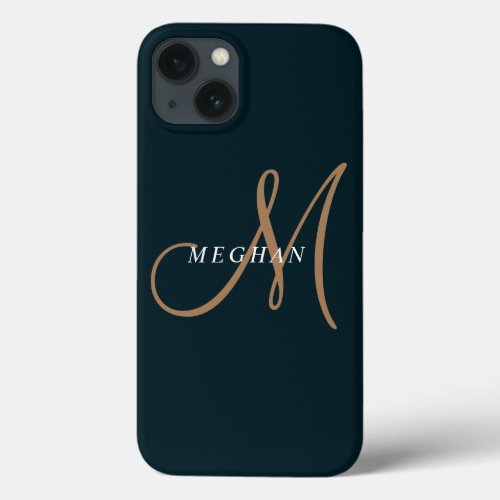 Elegant Minimalist Plain Navy Blue Monogrammed iPhone 13 Case